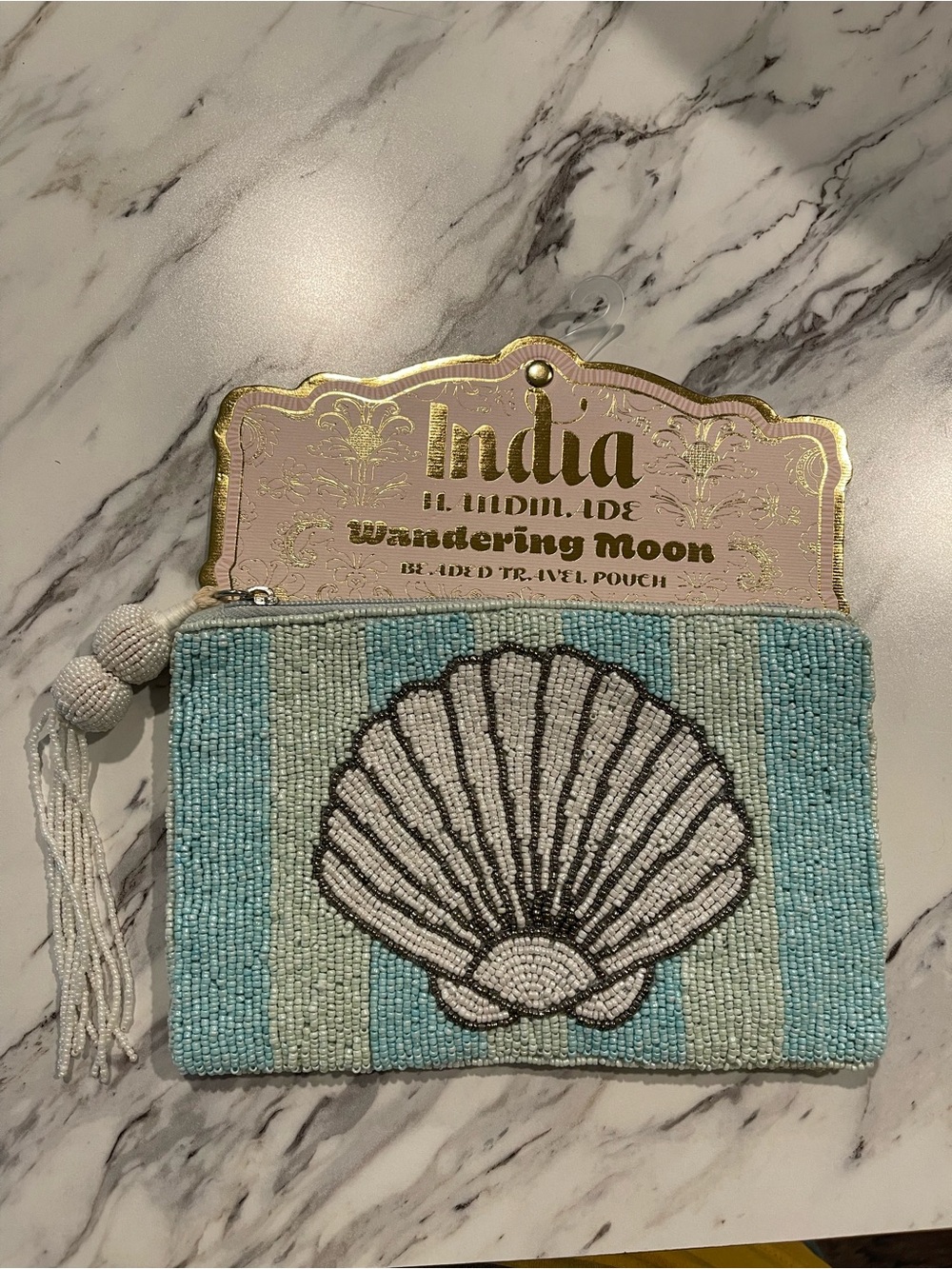 Marshalls Beaded Shell Wristlet in Light Blue and Cream